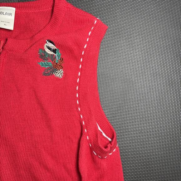 VTG 90s Blair Sweater Womens XL Country Bird Vest Red Embroidered Granny Top - Picture 4 of 6